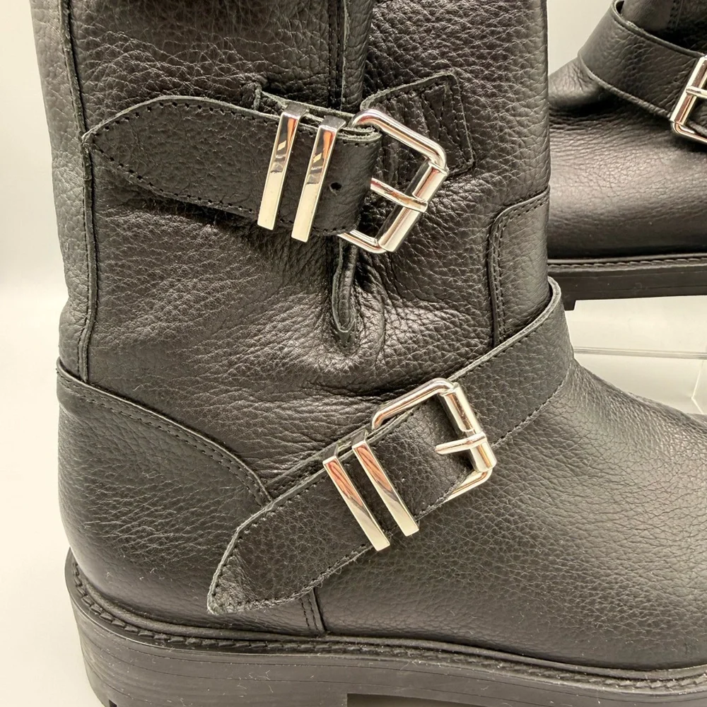 Zara Basic women's black leather ankle boots with buckle and faux fur lining